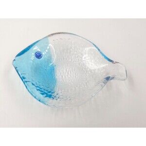 Unbranded Blue Clear Glass Fish Vintage Spoon Rest or Ashtray Multi Color